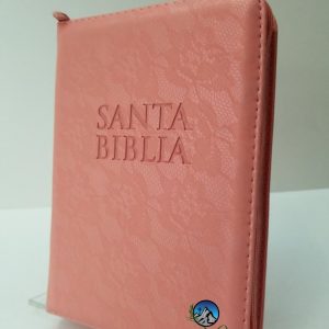Biblia RVR 1960 Tamaño Compacto Encaje Color Salmón con Índice y Cierre