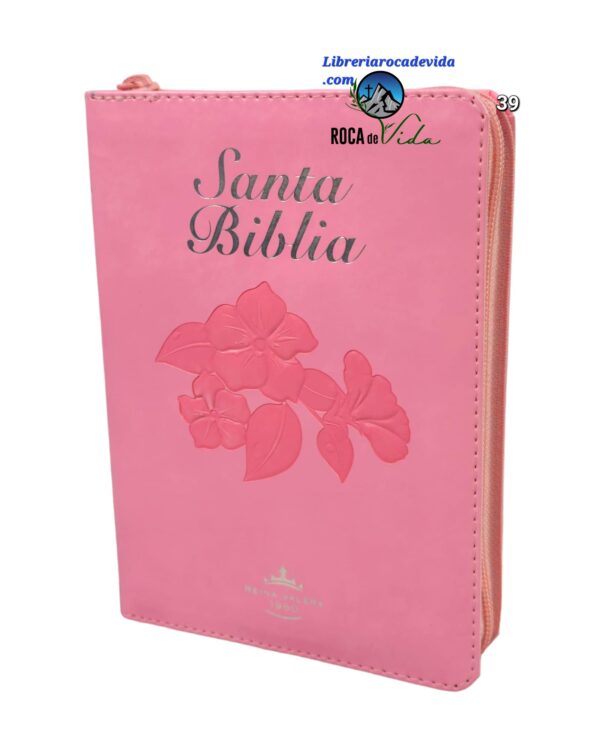 Biblia Reina Valera 1960 Tamaño Compacta Piel Rosa con indice y ziper