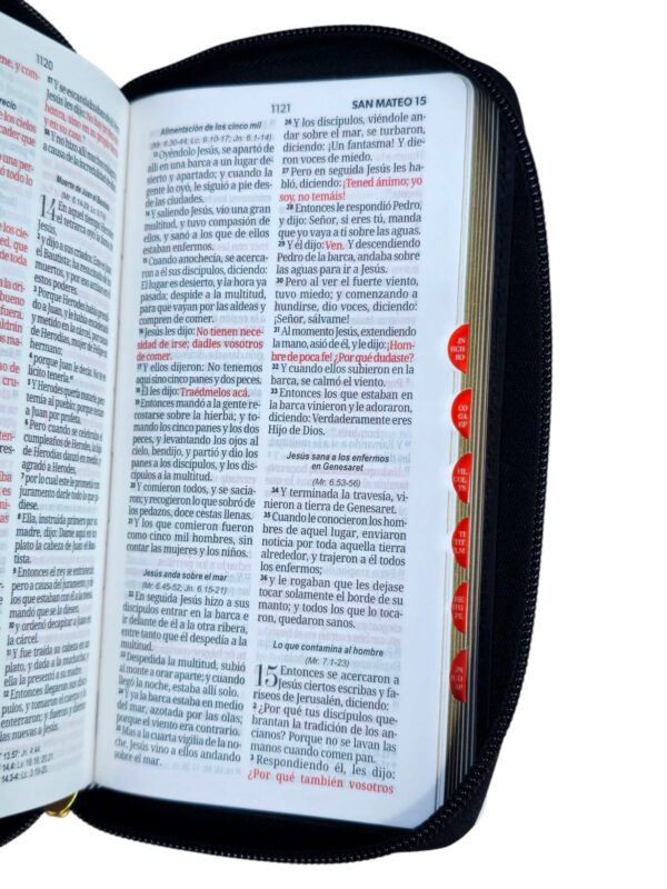 Biblia chequera Letra 8.5 puntos RVR.1960 imit.piel negro/gris indice y cierre - Image 5