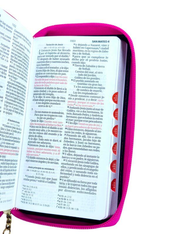 Biblia tamaño chequera letra 8.5 puntos RV1960 Imit.Piel rosa fucsia indice cierre - Image 3