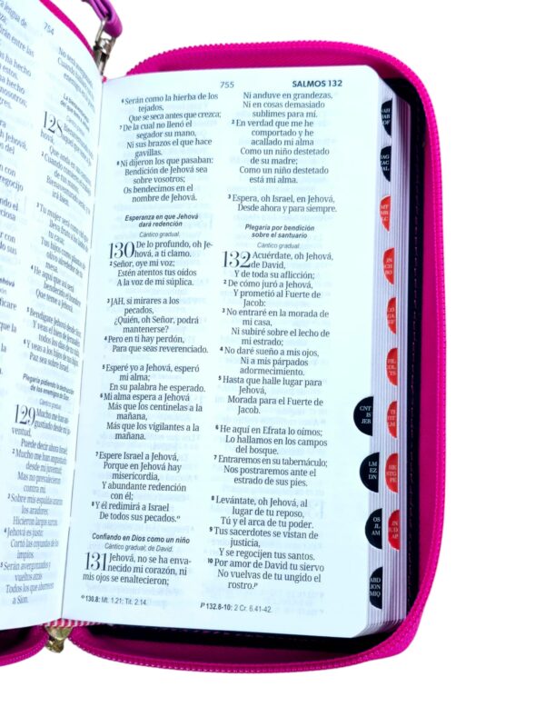 Biblia tamaño chequera letra 8.5 puntos RV1960 Imit.Piel rosa fucsia indice cierre - Image 5