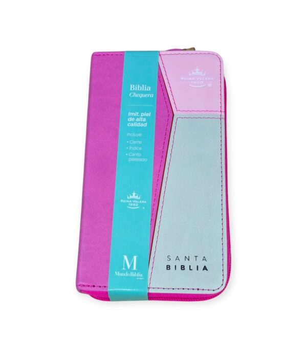 Biblia tamaño chequera letra 8.5 puntos RV1960 Imit.Piel rosa fucsia indice cierre - Image 2