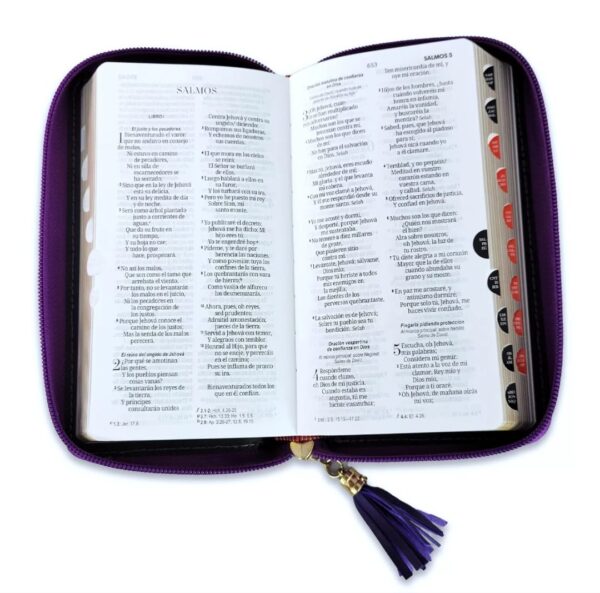 Biblia tamaño chequera RVR.1960 letra 8.5 puntos Imit.Piel Lila cierre con indice - Image 3