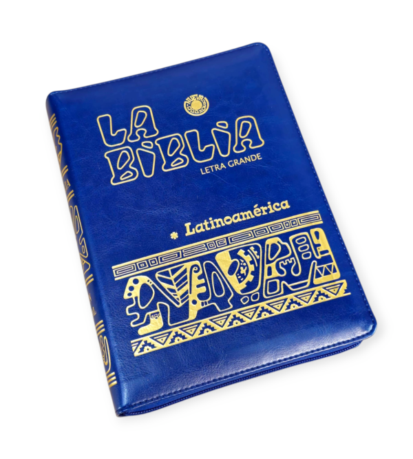 Biblia latinoamericana edición pastoral de lujo letra grande con índice y cierra piel azul - Image 2