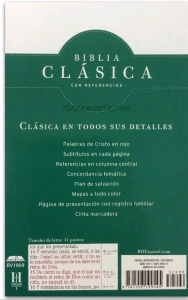 BIBLIA ANTIGUA VERSION REINA VALERA 1909 RVA CLASICA IMITACION PIEL NEGRO - Image 4