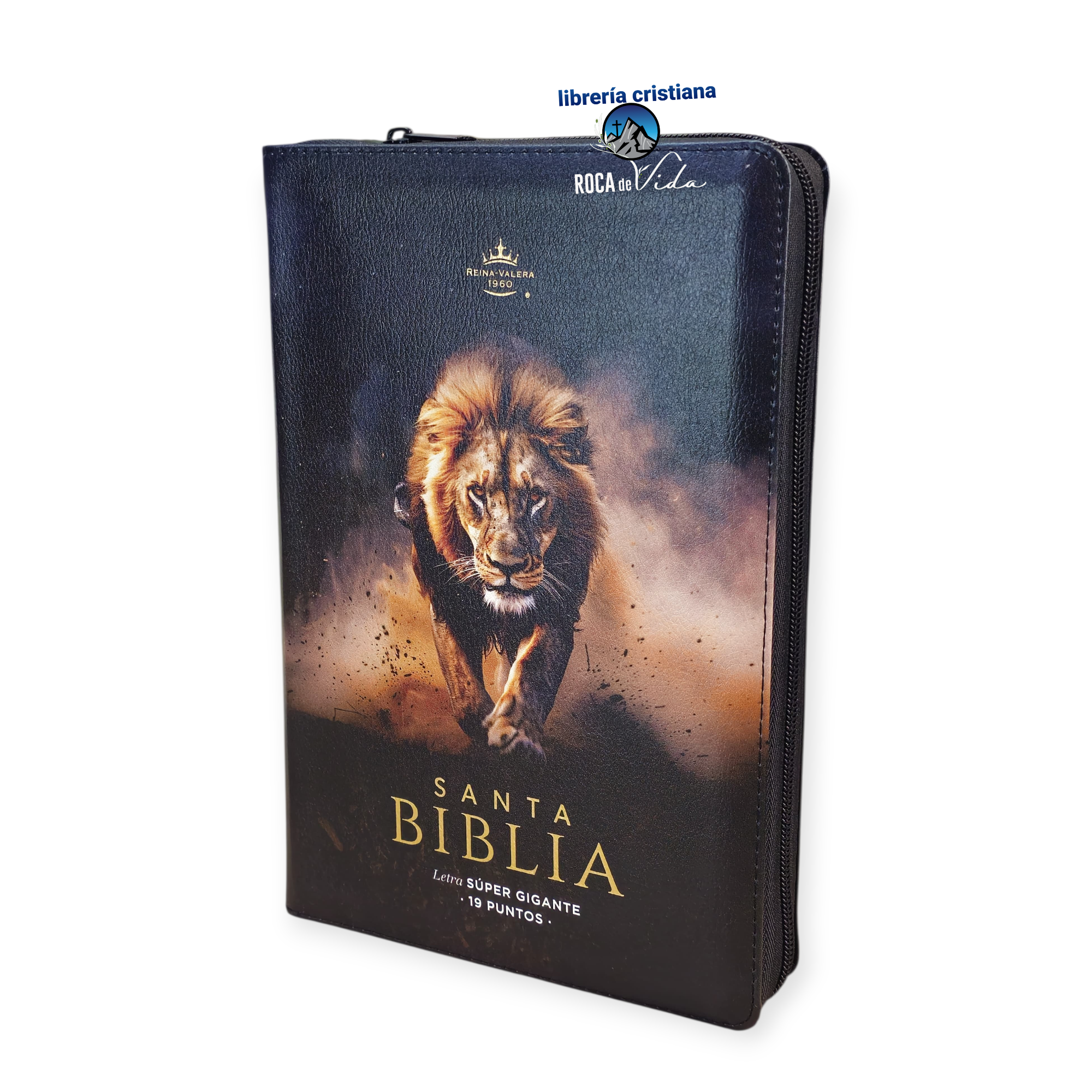 Biblia Letra Súper Gigante 19 punto RV1960 negro león De La Tribu Juda Cierre