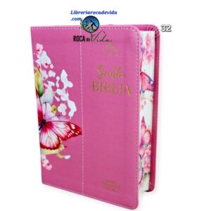 Biblia Portátil RVR.1960 Letra Grande 12 Puntos imitación Piel Rosa Mariposa