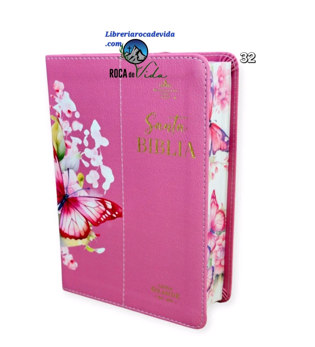 Biblia Portátil RVR.1960 Letra Grande 12 Puntos imitación Piel Rosa Mariposa