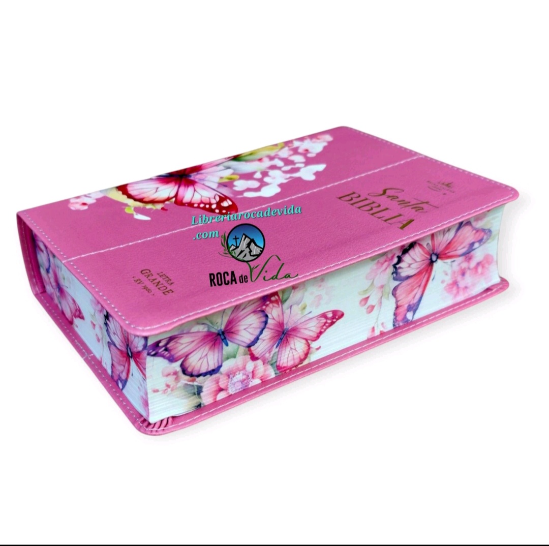 Biblia Portátil RVR.1960 Letra Grande 12 Puntos imitación Piel Rosa Mariposa - Image 2
